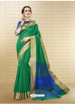 Green Cotton Handloom Silk Woven Work Saree