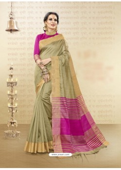 Taupe Cotton Handloom Silk Woven Work Saree