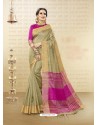 Taupe Cotton Handloom Silk Woven Work Saree