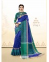 Royal Blue Cotton Silk Woven Work Saree