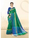 Green Cotton Silk Woven Work Saree