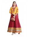 Maroon And Mustard Hand Embroidery Work Anarkali Suit