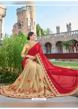 Beige Georgette Embroidered Saree