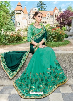 Aqua Mint Georgette Embroidered Saree