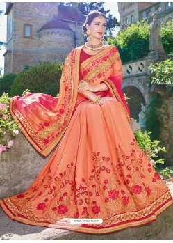 Orange Georgette Embroidered Saree