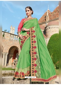 Green Georgette Embroidered Saree