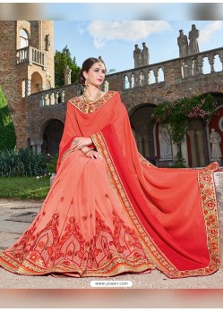 Peach Georgette Embroidered Saree