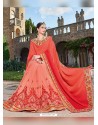 Peach Georgette Embroidered Saree