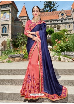 Peach Georgette Embroidered Saree