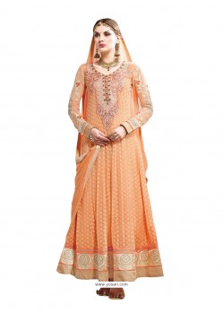 Peach Hand Embroidery Work Anarkali Suit