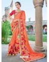 Orange Georgette Embroidered Saree