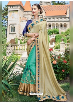 Golden Georgette Embroidered Saree