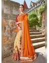 Orange Georgette Embroidered Saree