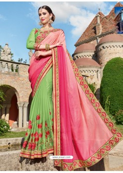 Green Georgette Embroidered Saree