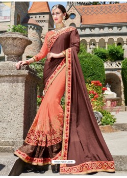 Orange Georgette Embroidered Saree