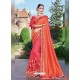 Dark Peach Georgette Embroidered Saree