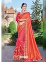 Dark Peach Georgette Embroidered Saree