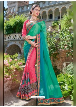 Pink Georgette Embroidered Saree