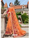 Orange Georgette Embroidered Saree