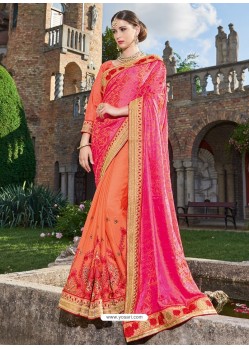 Orange Georgette Embroidered Saree