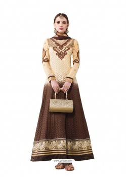 Off White And Brown Hand Embroidery Work Anarkali Suit