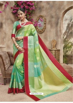 Parrot Green Silk Jacquard Party Wear Saree