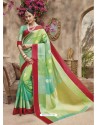 Parrot Green Silk Jacquard Party Wear Saree