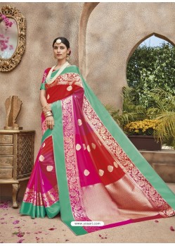 Red Silk Jacquard Party Wear Saree