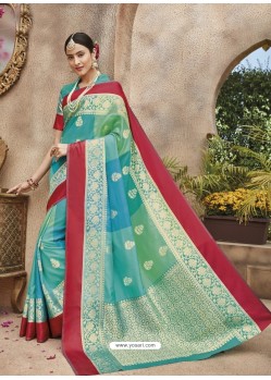 Aqua Mint Silk Jacquard Party Wear Saree