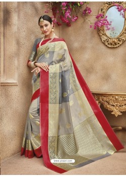 Grey Silk Jacquard Party Wear Saree