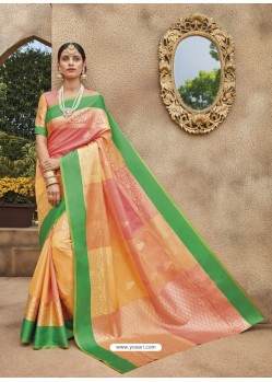 Peach Silk Jacquard Party Wear Saree