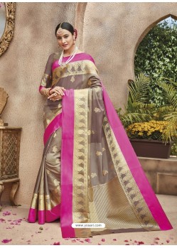 Camel Silk Jacquard Party Wear Saree