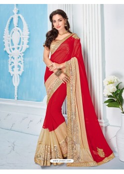 Red Georgette Embroidered Saree