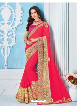 Peach Georgette Embroidered Saree