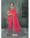 Dark Peach Georgette And Net Embroidered Saree