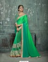 Green Georgette And Net Embroidered Saree