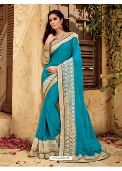 Turquoise Georgette Embroidered Saree