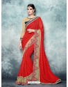 Red Chiffin Embroidered Saree