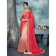 Crimson Satin Chiffon And Net Embroidered Saree