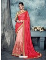 Crimson Satin Chiffon And Net Embroidered Saree