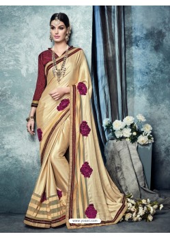 Golden Lycra Embroidered Saree