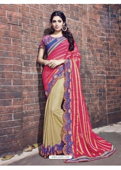 Beige Fancy Fabric Embroidered Saree