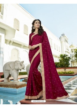 Deep Wine Vichitra Silk Embroidered Saree