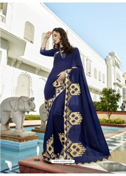 Dark Blue Vichitra Silk Embroidered Saree