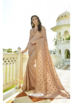 Beige Vichitra Silk Embroidered Saree