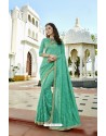 Aqua mint Vichitra Silk Embroidered Saree