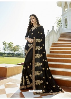 Black Vichitra Silk Embroidered Saree