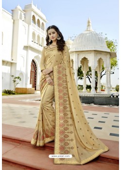 Beige Vichitra Silk Embroidered Saree