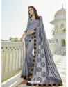 Grey Vichitra Silk Embroidered Saree