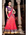 Peach Dupion Silk Embroidered Lehenga Choli